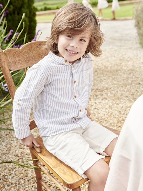Jongensbermuda van katoen/linnen beige+blauw+donker marineblauw+lichtbeige+saliegroen - vertbaudet enfant 