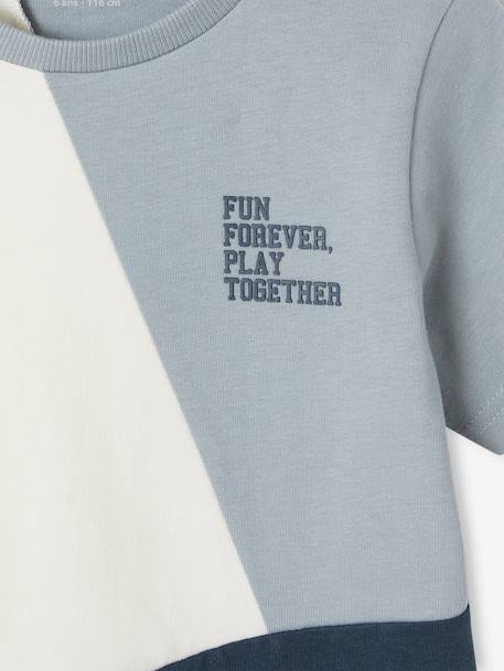 Jongens-T-shirt colorblock en korte mouwen blauwgroen+gemêleerd grijs - vertbaudet enfant 