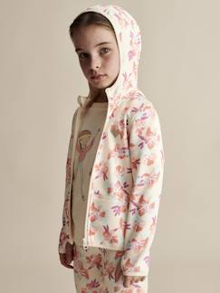 Meisje-Sport collectie-Sport sweatshirt met rits en bloemenprint in technisch materiaal