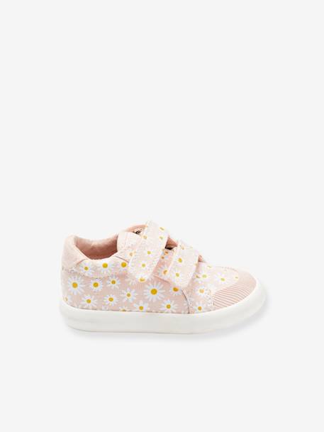 Stoffen tennisschoenen met klittenband voor babymeisjes groen madeliefjesprint+ijsblauw+paars, bedrukt+roze, bedrukt+veel roze+WIT - vertbaudet enfant 