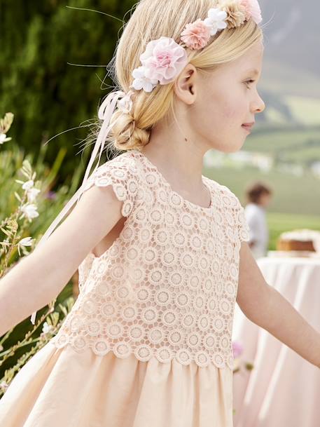 Formele jurk met 2-in-1 effect in macramé voor meisjes ivoor+nude - vertbaudet enfant 