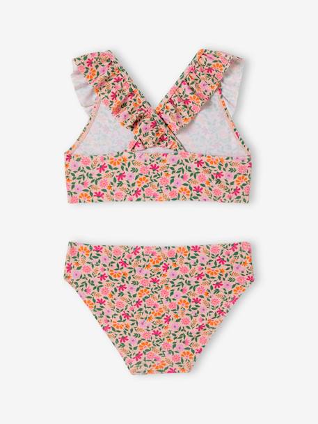 2-delig badpak voor meisjes met bloemenprint groen, bedrukt+lichtroze - vertbaudet enfant 