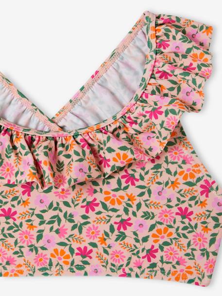2-delig badpak voor meisjes met bloemenprint groen, bedrukt+lichtroze - vertbaudet enfant 