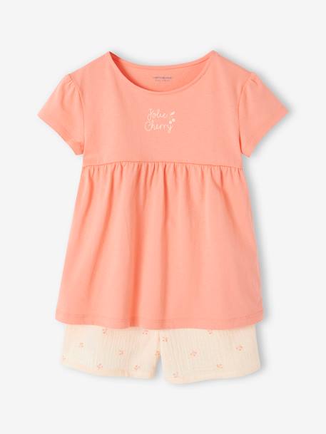 Pyjamashort voor meisjes van katoengaas rozen - vertbaudet enfant 
