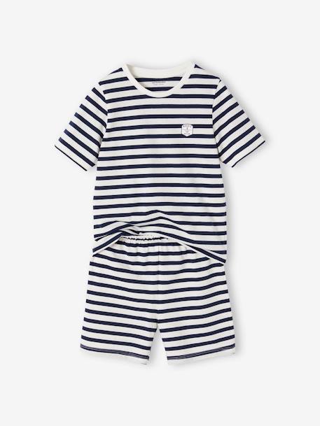 Set van 2 gestreepte pyjashorts voor jongens marineblauw - vertbaudet enfant 
