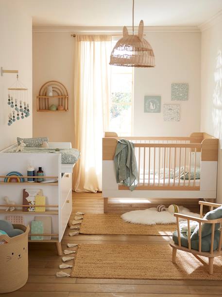 Katoenen gaasbuisgordijn ecru+grijsblauw+kaneel+mokka+roze (poederkleur)+rozen+saliegroen+wit - vertbaudet enfant 