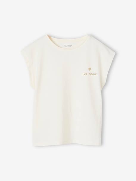 Effen Basics meisjesshirt met korte mouwen blauwgroen+ecru+marineblauw+snoepjesroze - vertbaudet enfant 