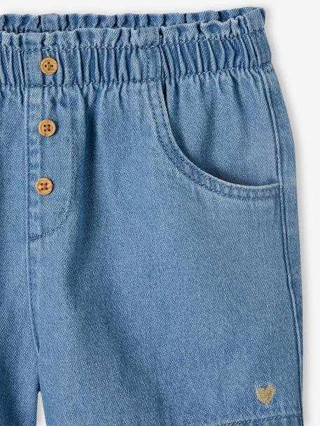 Lichtgewicht denim meisjesshort die gemakkelijk aan te trekken is gebleekt denim+stone - vertbaudet enfant 