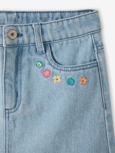 Meisjesrok van jeans met geborduurde bloemen gebleekt denim - vertbaudet enfant 