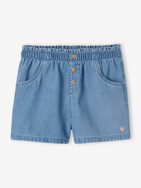 Lichtgewicht denim meisjesshort die gemakkelijk aan te trekken is gebleekt denim+stone - vertbaudet enfant 