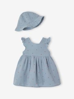 Baby-Babyset-Set jurk en muts pasgeborene van katoengaas