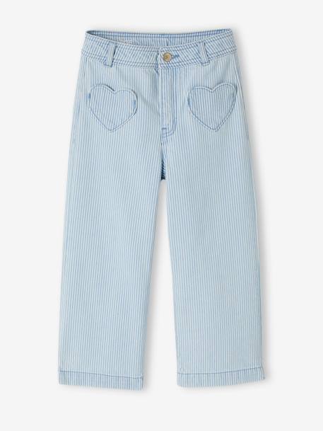 Wijde driekwartsbroek meisjes met strepen met hartzakken blauw, gestreept - vertbaudet enfant 