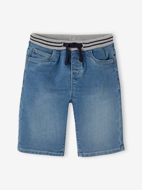 Makkelijk aan te trekken bermuda voor jongens van molton met denim-effect double stone - vertbaudet enfant 