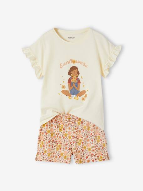 Set van 2 pyjashorts met fruit voor meisjes van ribtricot ecru - vertbaudet enfant 