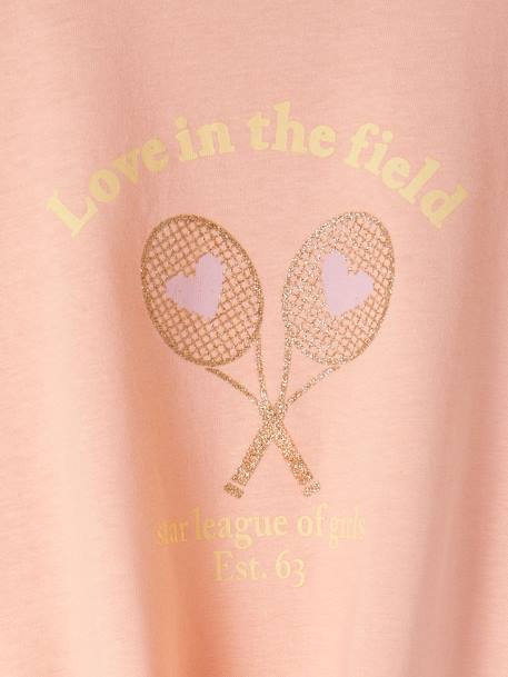 Sportief meisjesshirt met racketmotief en glitters koraal - vertbaudet enfant 