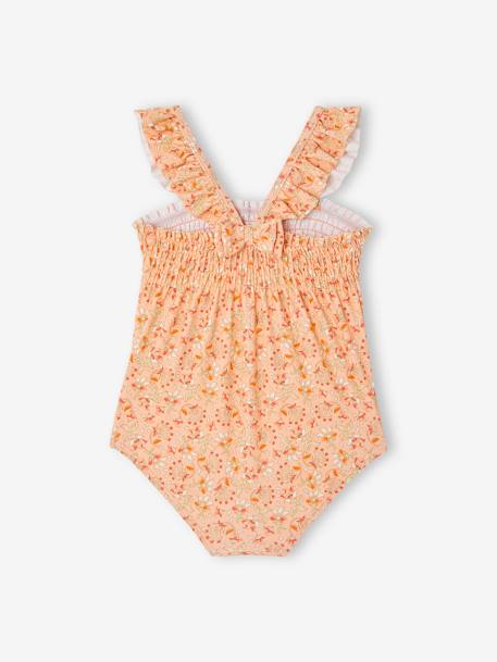 Badpak voor meisjesbaby met bloemenprint abrikoos - vertbaudet enfant 