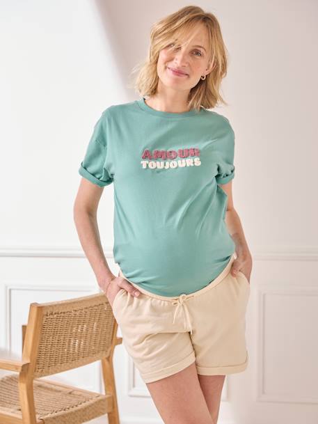 Effen zwangerschapsshirt met opschrift in biologisch katoen mintgroen+terracottategel - vertbaudet enfant 