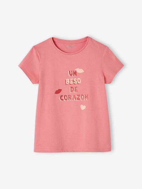 T-shirt met tekst meisjes aardbei+dennen+hemelsblauw+koraal+lichtblauw+marineblauw+rood+snoepjesroze+vanille - vertbaudet enfant 