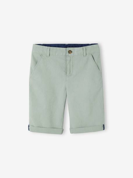 Jongensbermuda van katoen/linnen beige+blauw+donker marineblauw+lichtbeige+saliegroen - vertbaudet enfant 