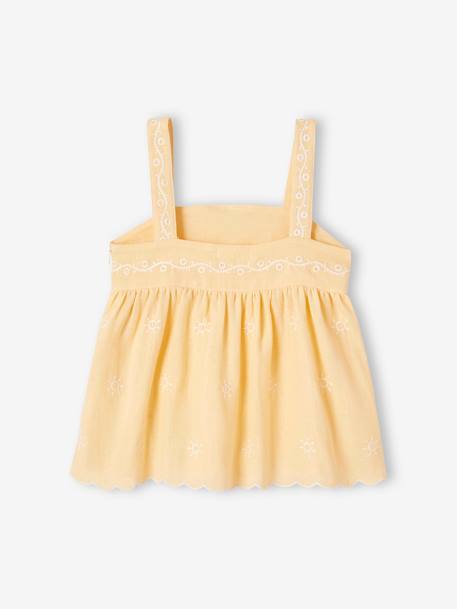 Geborduurde meisjesblouse van katoengaas pastelgeel - vertbaudet enfant 