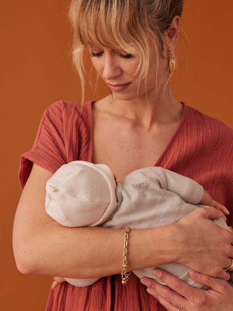 Lange zwangerschapsjurk van katoengaas ENVIE DE FRAISE beige+marineblauw+terracotta - vertbaudet enfant 