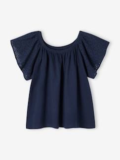 Meisje-T-shirt, souspull-T-shirt-Meisjesshirt met lange mouwen en Engels borduurwerk