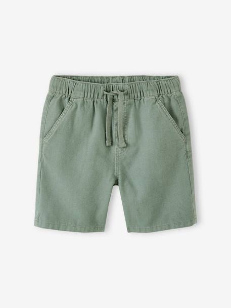 Jongensbermuda van katoen/linnen blauwgroen+gemêleerd beige - vertbaudet enfant 