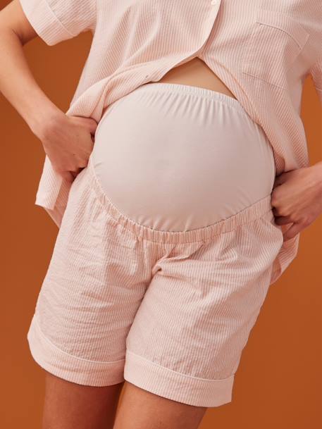 Gestreepte seersucker zwangerschapspyjashort ENVIE DE FRAISE roze (poederkleur) - vertbaudet enfant 
