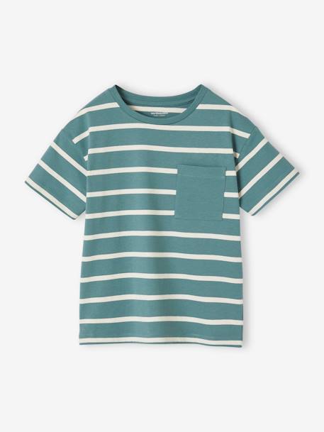 Aanpasbaar jongensshirt met strepen blauwgroen - vertbaudet enfant 