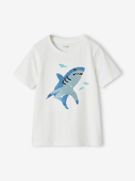 Jongensshirt met motief in omkeerbare pailletten Basics blauwgroen+ecru+nachtblauw+oceaanblauw+wit - vertbaudet enfant 