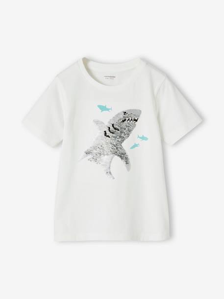 Jongensshirt met motief in omkeerbare pailletten Basics blauwgroen+ecru+nachtblauw+oceaanblauw+wit - vertbaudet enfant 
