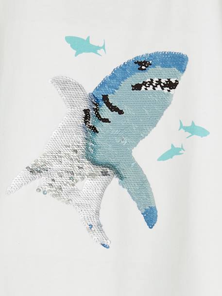 Jongensshirt met motief in omkeerbare pailletten Basics blauwgroen+ecru+nachtblauw+oceaanblauw+wit - vertbaudet enfant 