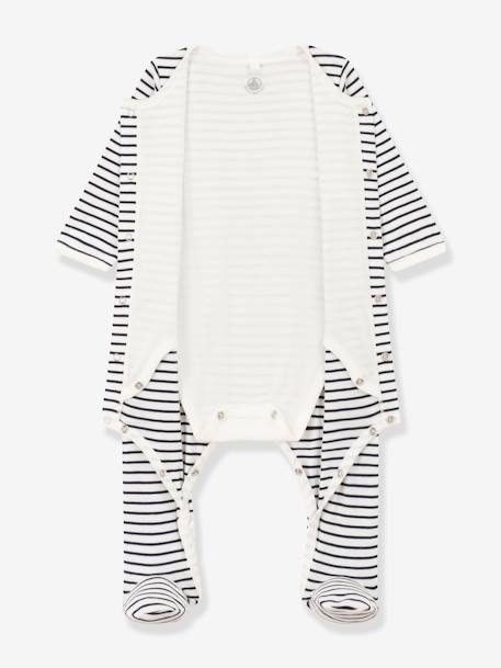 Gestreepte bodyjama van katoen voor baby's PETIT BATEAU marineblauw - vertbaudet enfant 