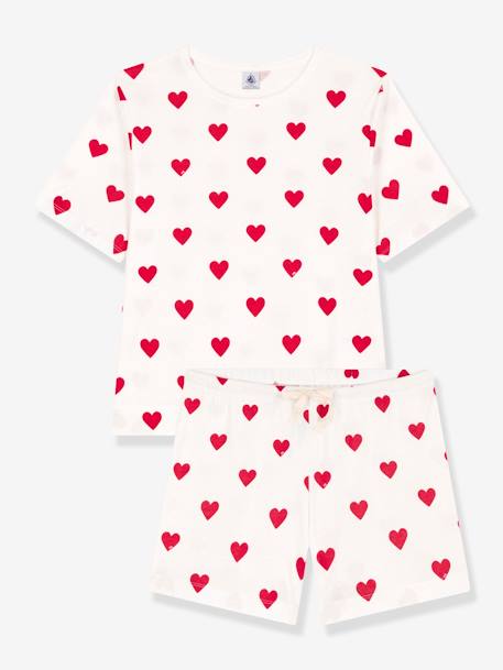 Katoenen korte pyjama voor dames met hartjes PETIT BATEAU wit - vertbaudet enfant 