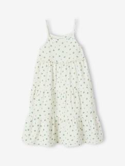 Meisje-Lange jurk met schouderbandjes van katoengaas meisjes
