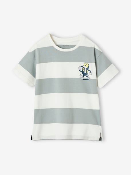 T-shirt met grote streep voor jongens blauwgroen - vertbaudet enfant 