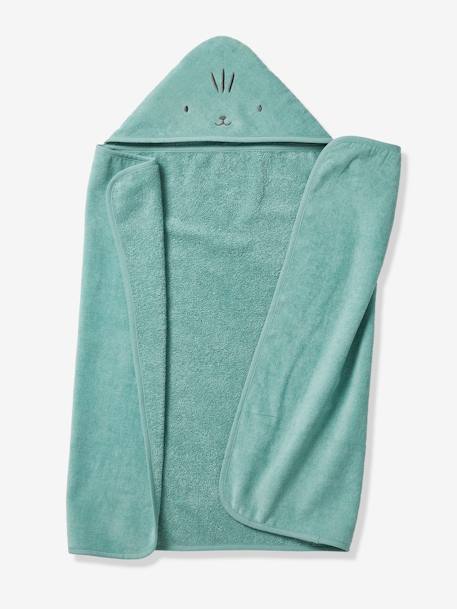 Badcape / Handdoek met capuchon onmisbaar voor baby's en kinderen, met gerecycled katoen groen+zandbeige - vertbaudet enfant 