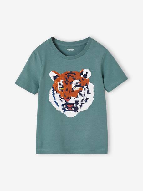 Jongensshirt met motief in omkeerbare pailletten Basics blauwgroen+ecru+nachtblauw+oceaanblauw+wit - vertbaudet enfant 