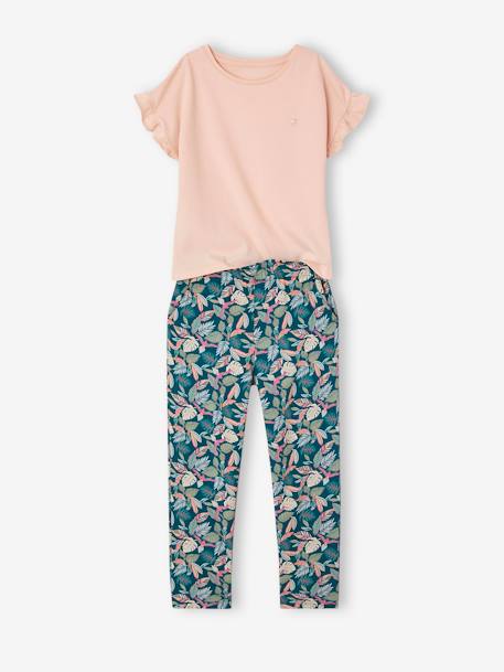 Meisjesset met shirt en broek grijsblauw+groen - vertbaudet enfant 