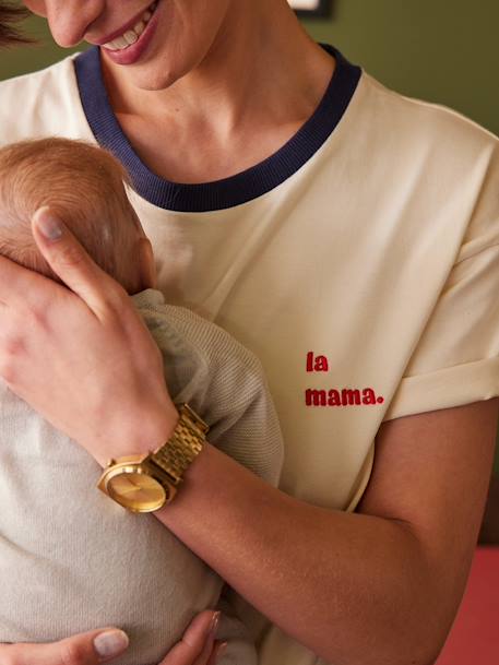 Geborduurd zwangerschapsshirt 'la Mama' van biokatoen ENVIE DE FRAISE ecru - vertbaudet enfant 