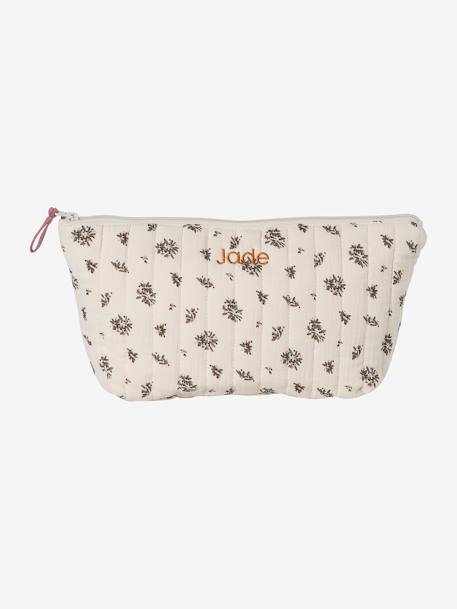 Toilettas voor kind in katoengaas beige, bedrukt+grijsblauw+print bloemen zolder+roze, bedrukt - vertbaudet enfant 