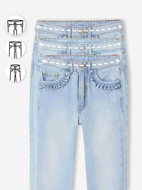 Rechte jeans MorphologiK meisjes heupomvang Large donkerblauw+gebleekt denim+stone - vertbaudet enfant 