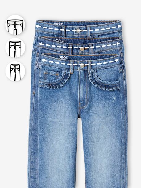 Rechte jeans MorphologiK meisjes heupomvang Small donkerblauw+gebleekt denim+stone - vertbaudet enfant 