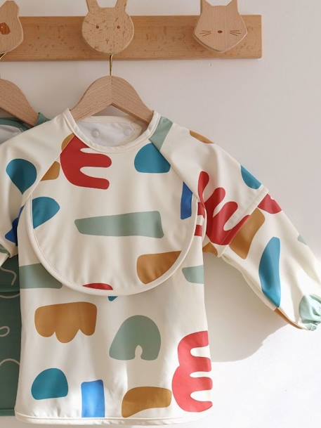 Meegroeislabbetje met mouwen 2-in-1 BEABA Playful beige+rouge+saliegroen - vertbaudet enfant 