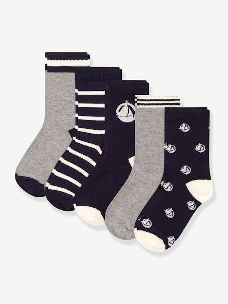 Set van 5 paar sokken voor jongens PETIT BATEAU marineblauw - vertbaudet enfant 