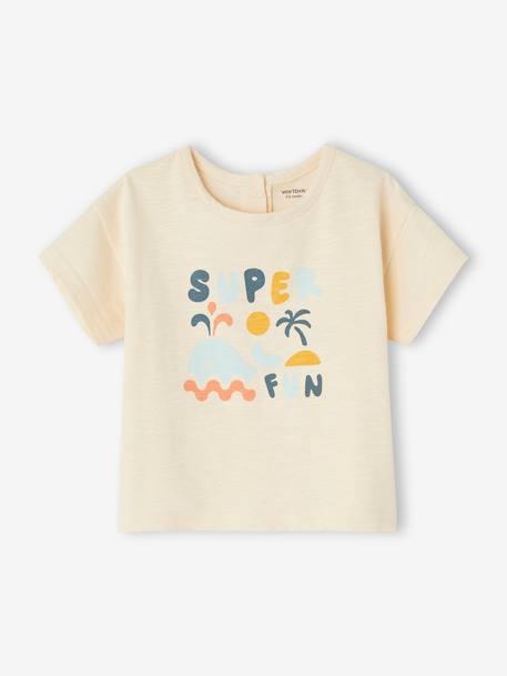 Babyshirt 'Super fun' met korte mouwen ecru - vertbaudet enfant 