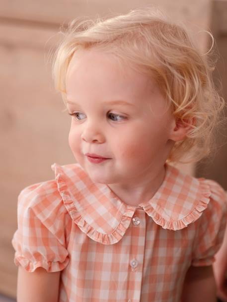 Babyblouse met gingham print en korte mouwen roze, geruit - vertbaudet enfant 