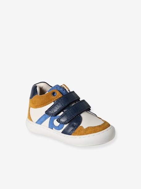 Leren sneakers met klittenband ecru+grijsblauw - vertbaudet enfant 