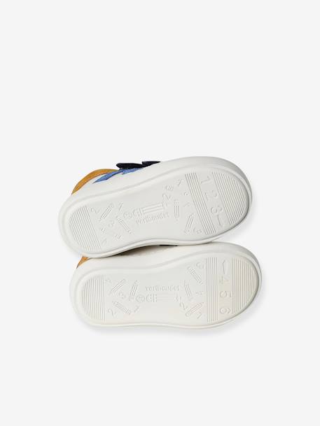 Leren sneakers met klittenband ecru+grijsblauw - vertbaudet enfant 
