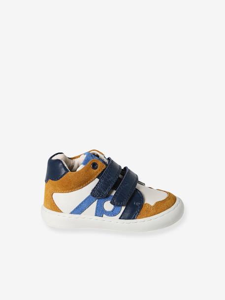 Leren sneakers met klittenband ecru+grijsblauw - vertbaudet enfant 